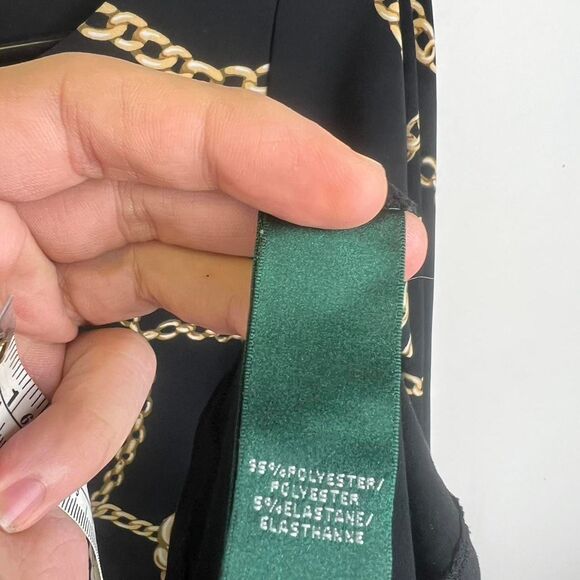 LAUREN RALPH LAUREN Black Gold Chain Link Jersey Dress Boat Neck Pullover Sz 4 - Picture 8 of 8